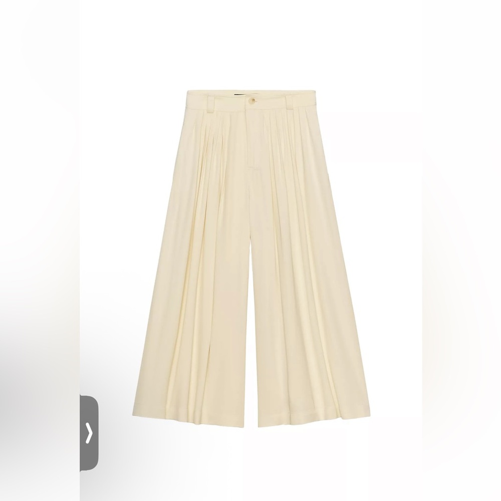 Zara Cream High-Rise Wide-Leg Pleated Trousers